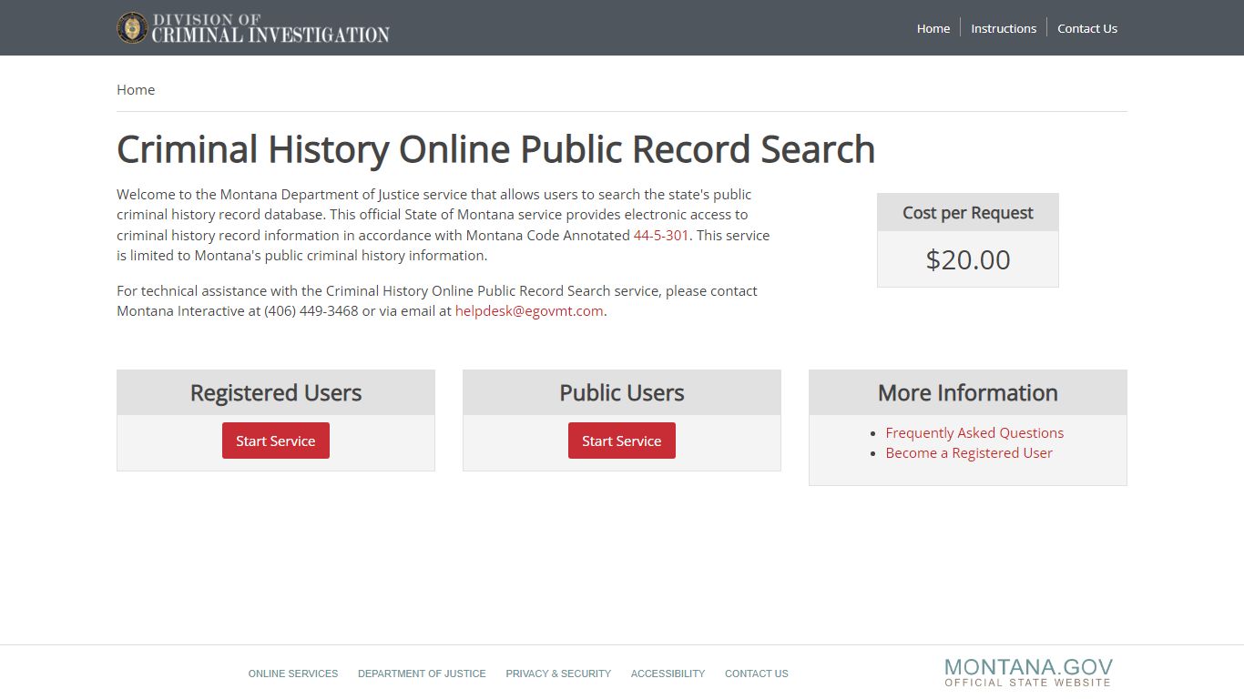 Criminal History Online Public Record Search - Montana Department of ...
