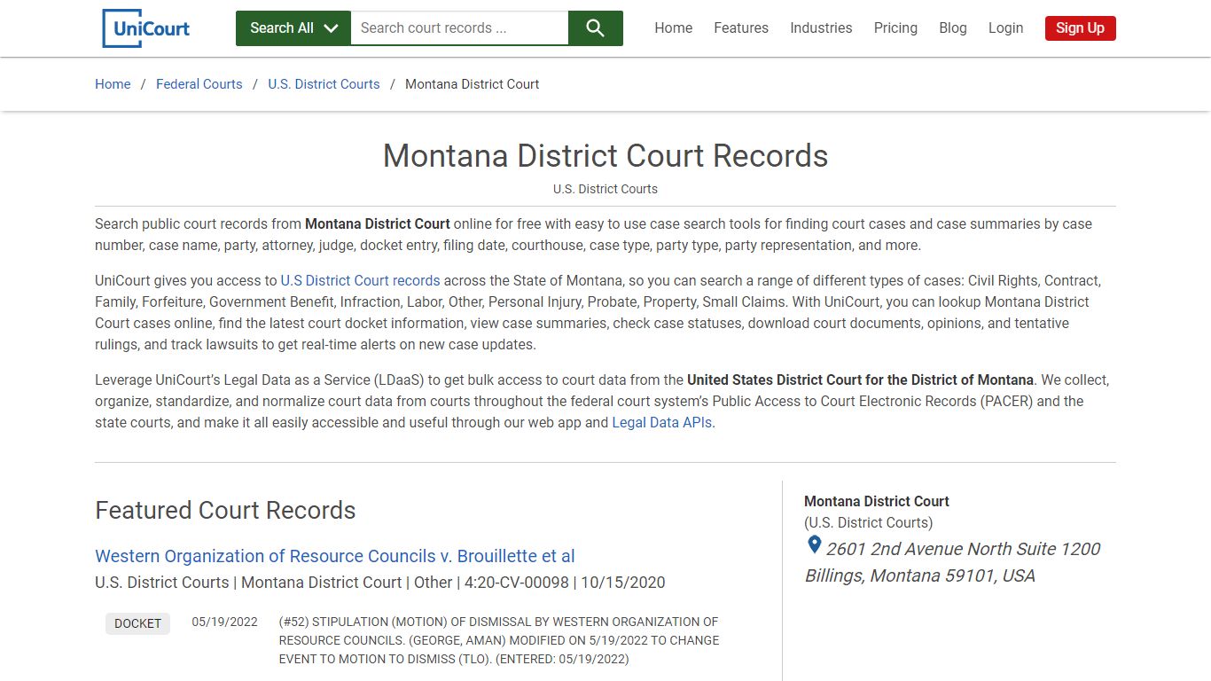Montana District Court Records | PACER Case Search | UniCourt